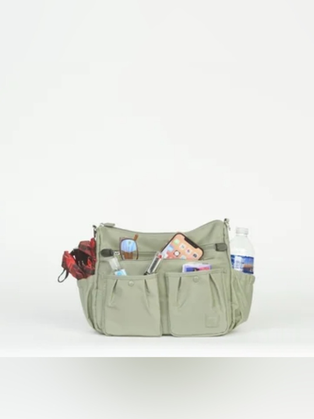 IHKWIP The Ruched Medium Cargo Pocket Crossbody Bag Purse Sage Green